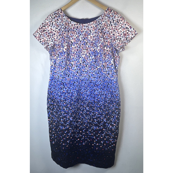 Talbots Floral blue Ombre Sheath Career Dress Size 14 petite scoop neck office - Picture 5 of 13